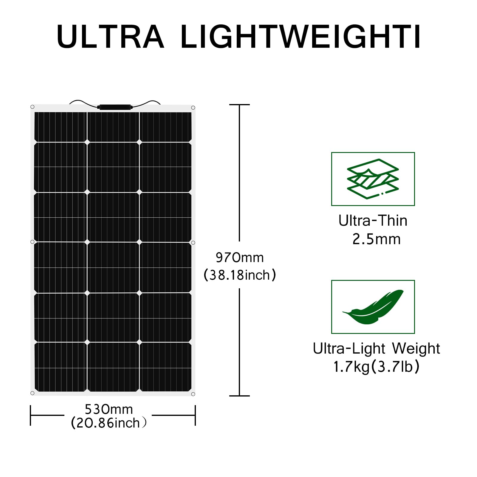 100W Panneaux Solaire Monocristallin 12V Haute Efficacité Flexible Panneau Solaire Pour Batterie 12 Volts, VR, Bateau, Voiture, Camping(1 * 100W)