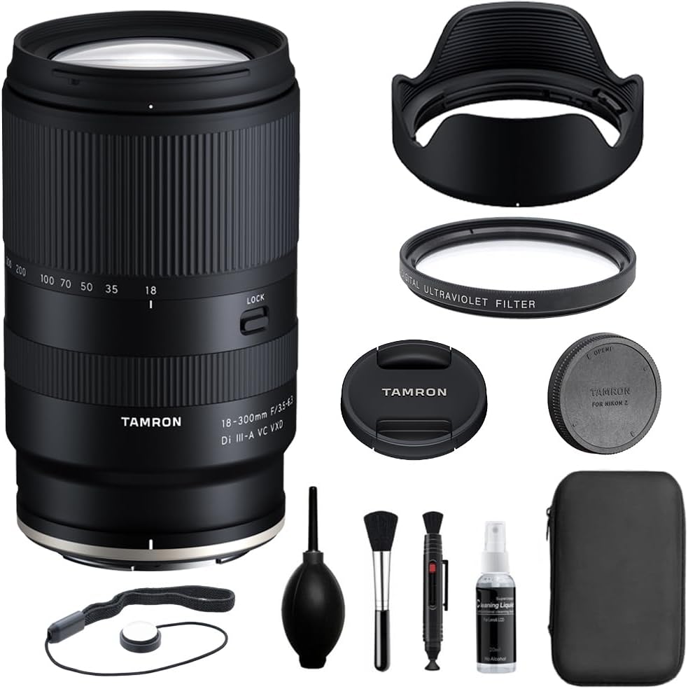 Tamron 18-300mm f/3.5-6.3 Di III-A VC VXD Lens Compatible with Nikon Z Mount (APS-C) | Bundle with 67mm UV Filter + Camera Cleaning Kit + Lens Pen + Lens Cap Keeper + Microfiber Cloth (6 Items)