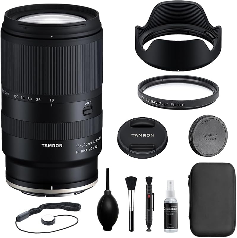 18-300 mm f/3,5-6,3 Di III-A VC VXD Lente compatible con montaje Nikon Z (APS-C) | Paquete con filtro UV de 67 mm + kit de limpieza de cámara + lápiz de lente + protector de tapa de lente + paño de microfibra (6 artículos)