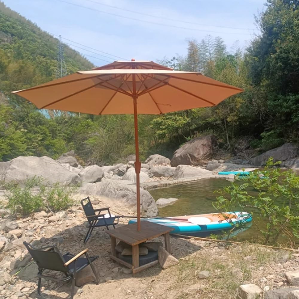 Ombrellone Da Giardino Rotondo 2.7m Ombrello Da Patio Inclinabile | Antipioggia Ombrellone Da Spiaggia Doppio Tetto Parasole Con Manovella 8 Costole Palo In Ferro