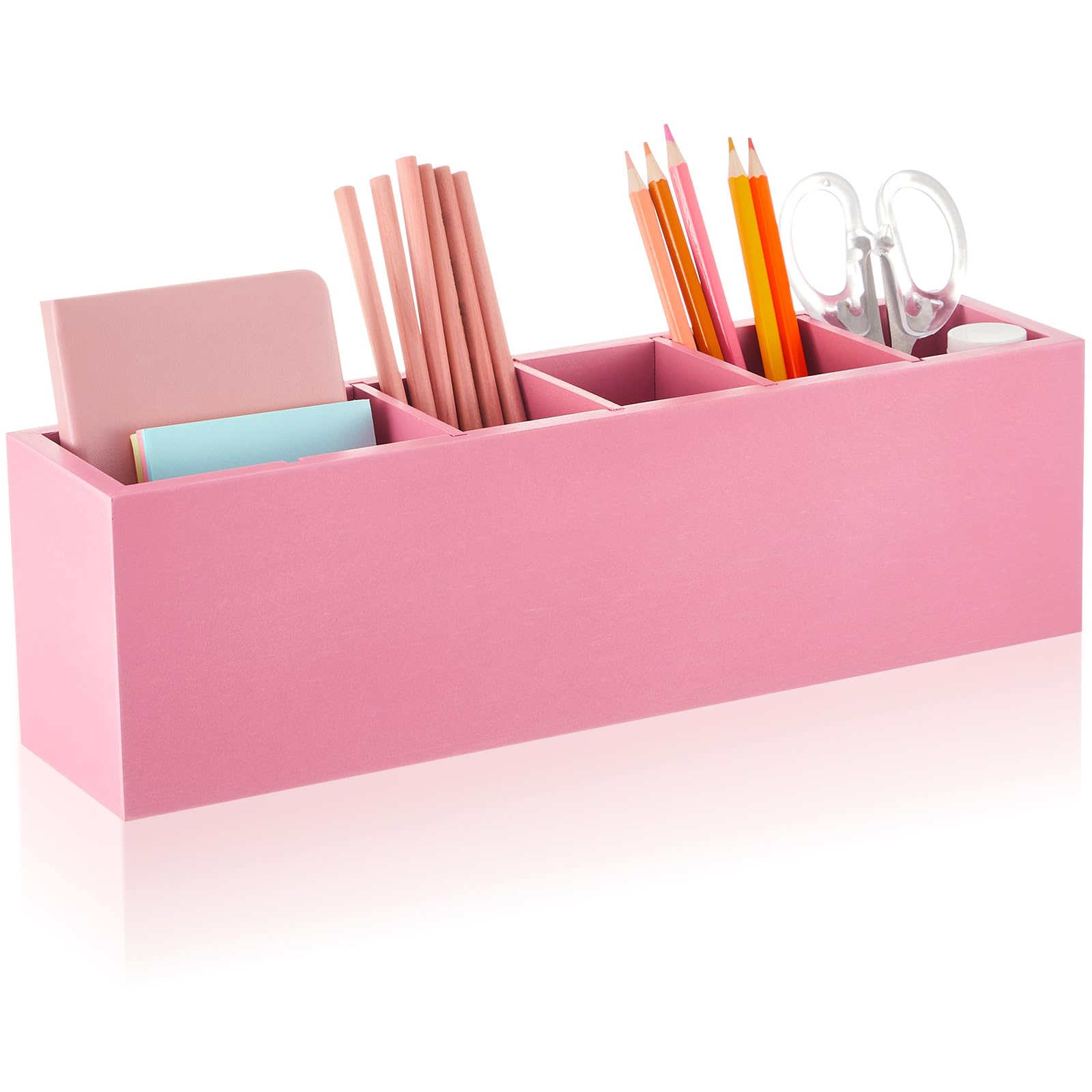 Jetec Wooden Pencil Pen Holder for Desk 6 Compartments Wood Office Desk Organizers for Countertop Adjustable Makeup Brush Organizer Silverware Caddy