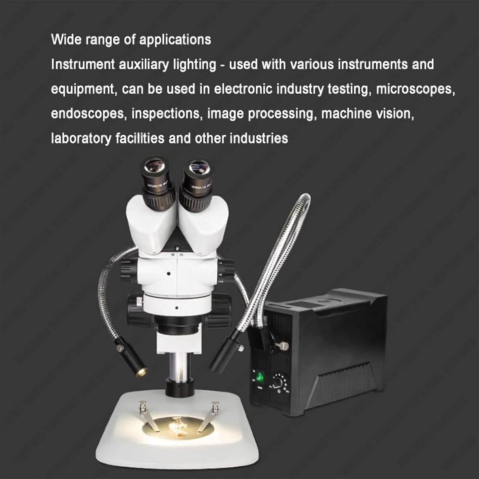 Fuente de luz LED fría de cuello de cisne doble, iluminador de microscopio de fibra óptica, brillo ajustable, 570-900 nm, para experimentos científicos y trabajos de laboratorio