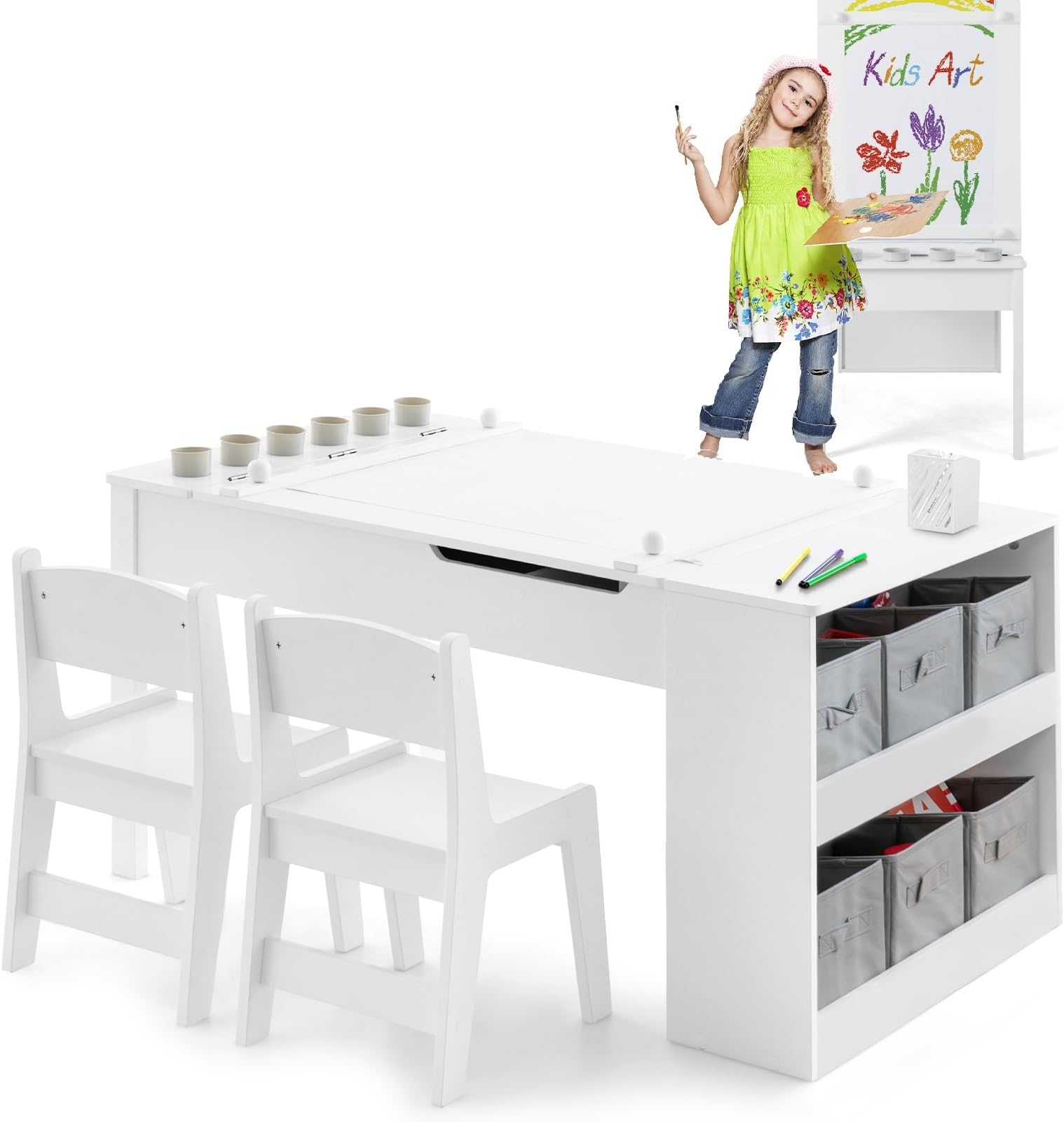 Amazon.com: GDLF Kids Art Table and Chairs Set, Craft Desk with Large ...