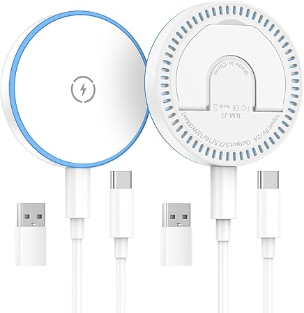 MagSafe Charger 2 Pack, 15W Magnetic Wireless Charger Fast Charging with Foldable Kickstand & 4.2FT Type C Cable, USB-C/A Ports Compatible with iPhone 17/16/15/14/13/12 Series & AirPods 4/3/2/Pro