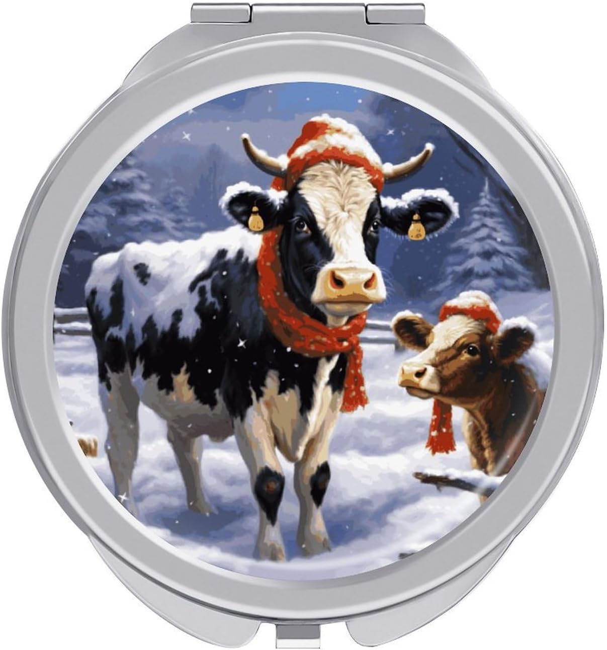 Christmas Snow Cow Compact Mirror 2x/1x Magnifying Makeup Mirror