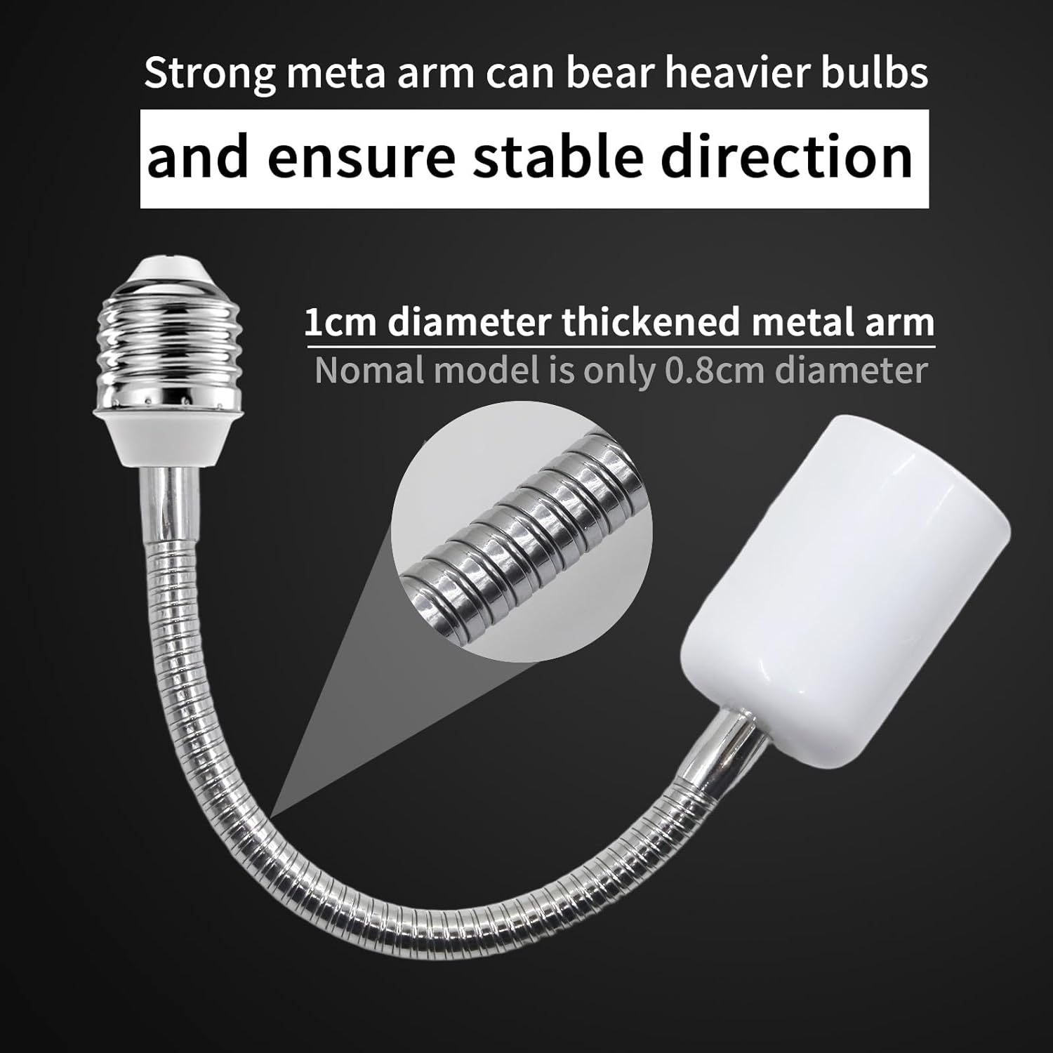 E26 to E26 Ceramic Light Socket Extender, 12Inch Flexible Metal Gooseneck Arm, Bulb Extender Socket with Ceramic Base, Max 250, High-Temperature Resistant, Light Bulb Extension Socket