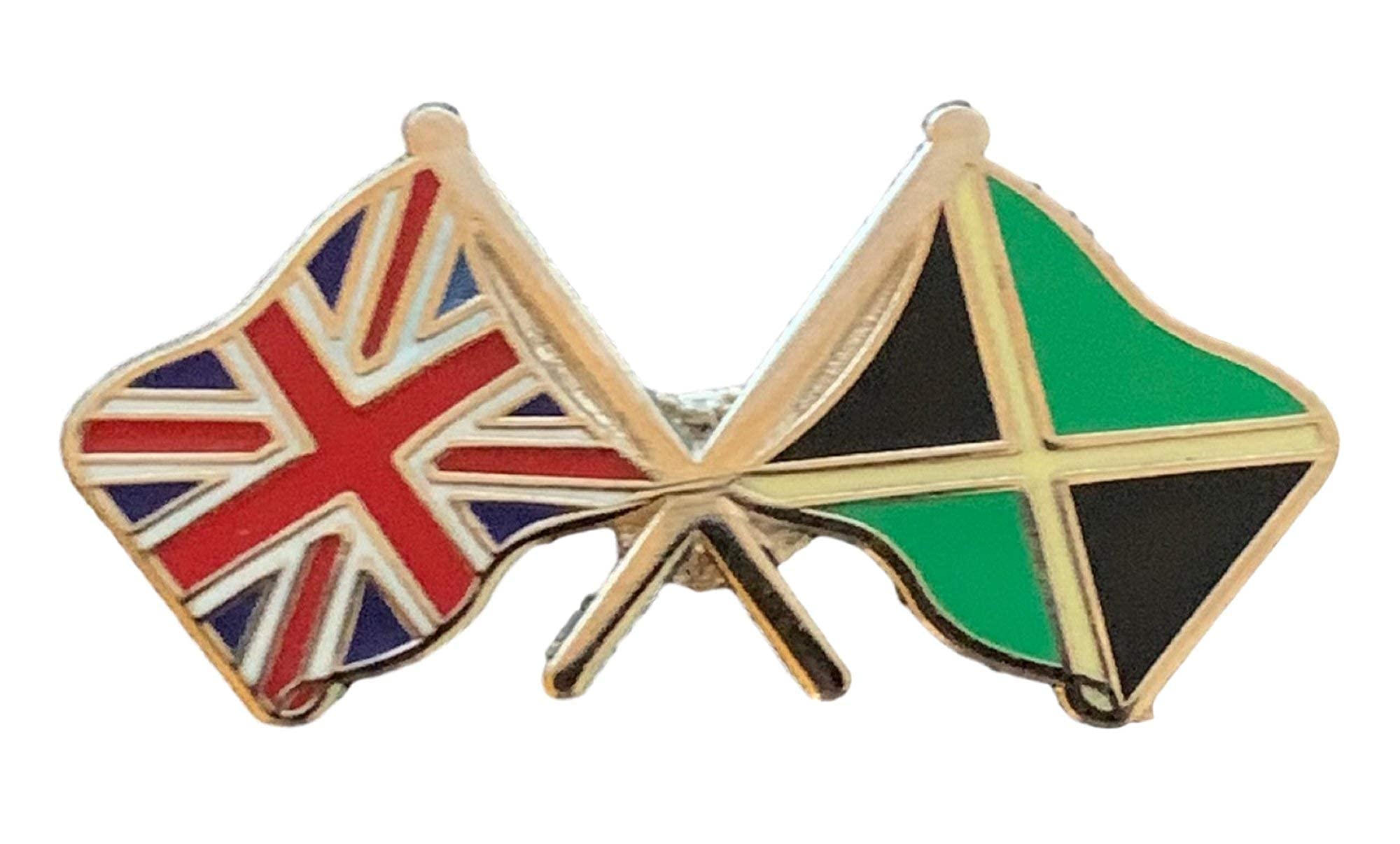 Union Jack & Jamaica Flags Friendship Courtesy Enamel Lapel Pin Badge T1038