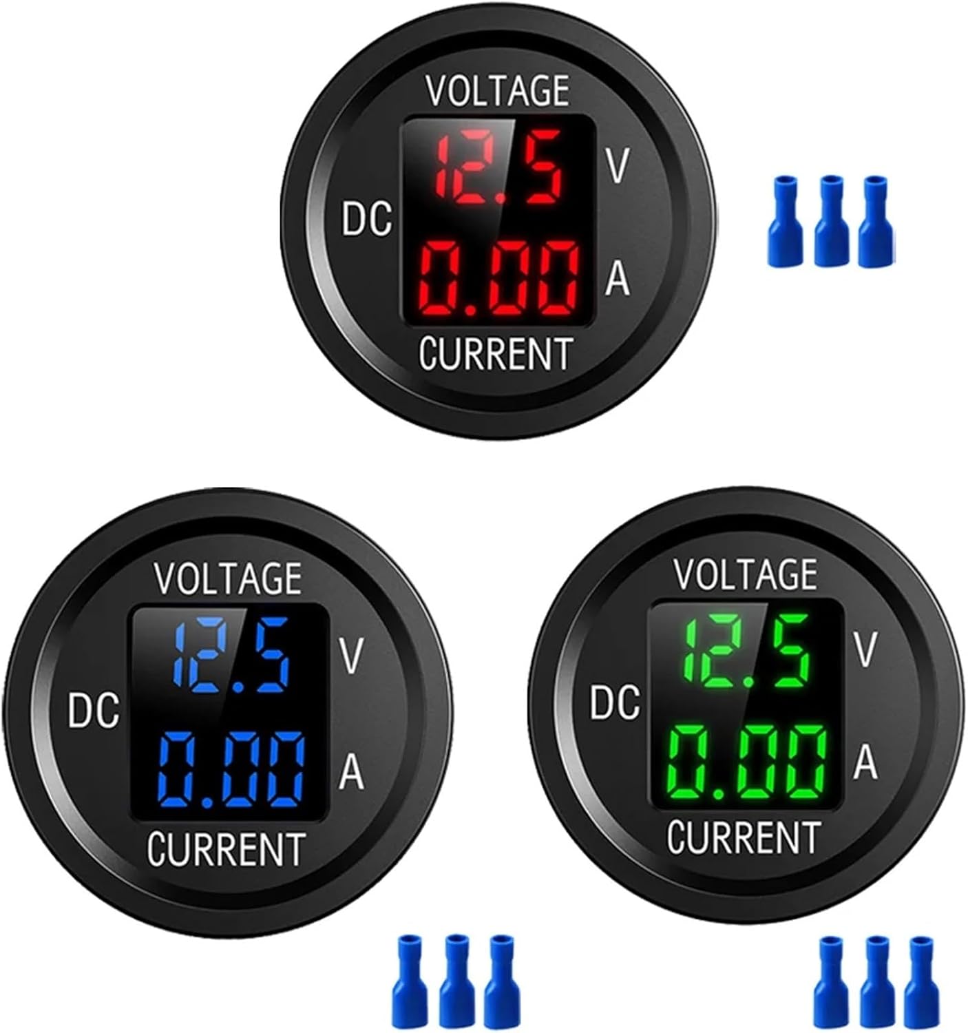 DC 5-48V Car Motorcycle Voltmeter Ammeter Digital Waterproof LED Panel Tester Display Round Volt Meter Gauge for 12V Truck(Red)