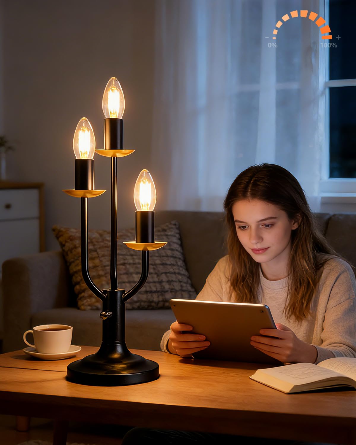 Lightdot Vintage Candle Table Lamp 3 - Light Candelabra Desk Lamp for