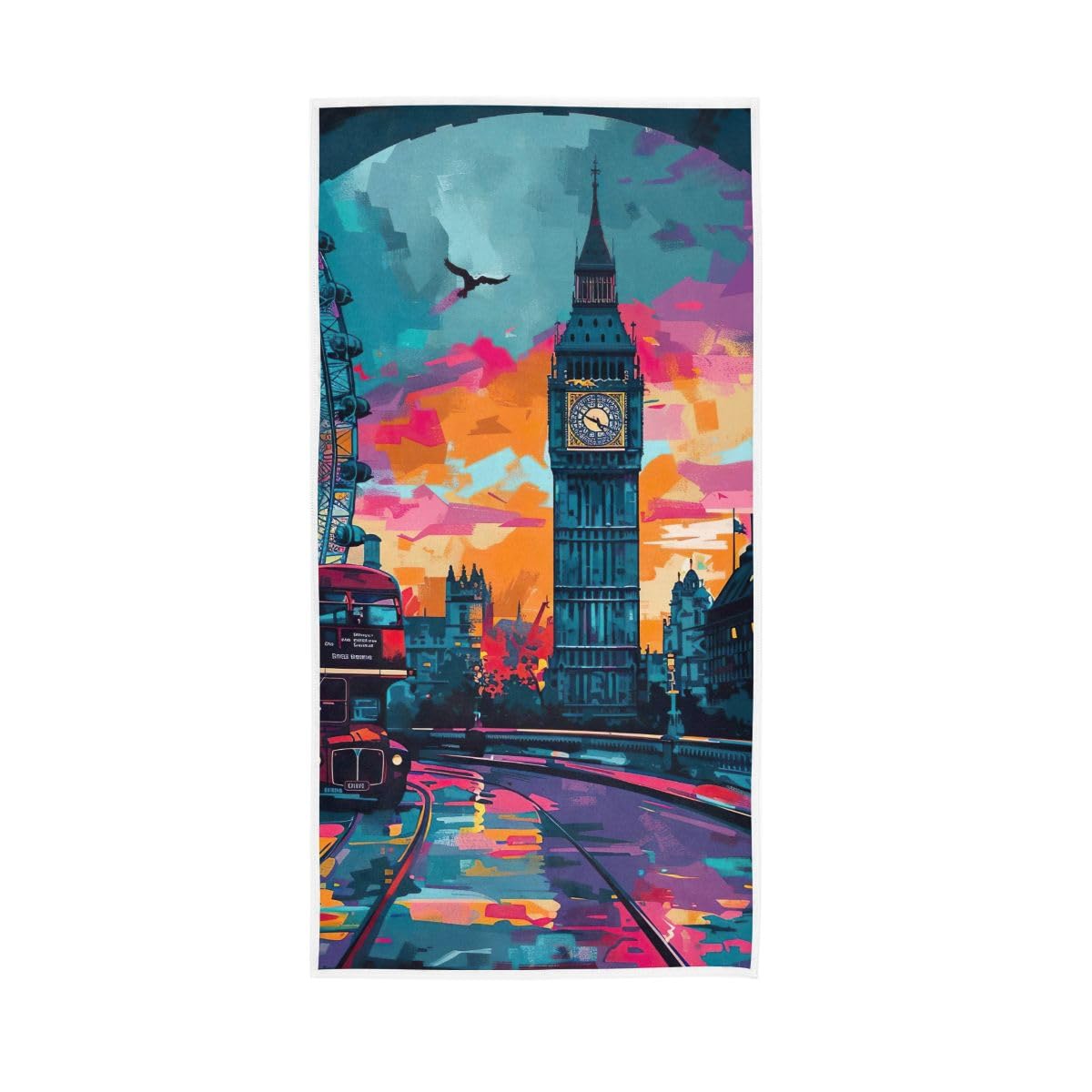 LSRCPD Vibrant Art Style London Bath Hand Towel, Hand Towel for Bathroom, Shower, Hotel, Spa 15 x 30 Inches