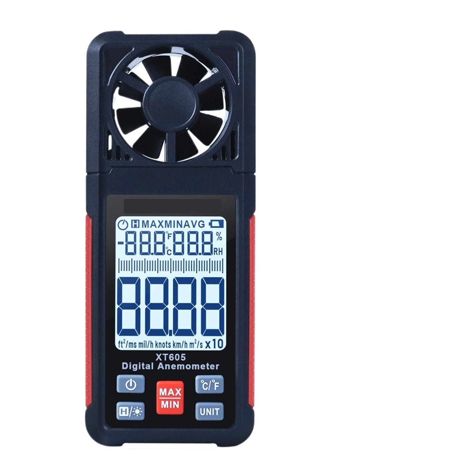Anemómetro digital XT605, medidor de velocidad del viento portátil, sensor de temperatura y humedad, medidor de velocidad del aire