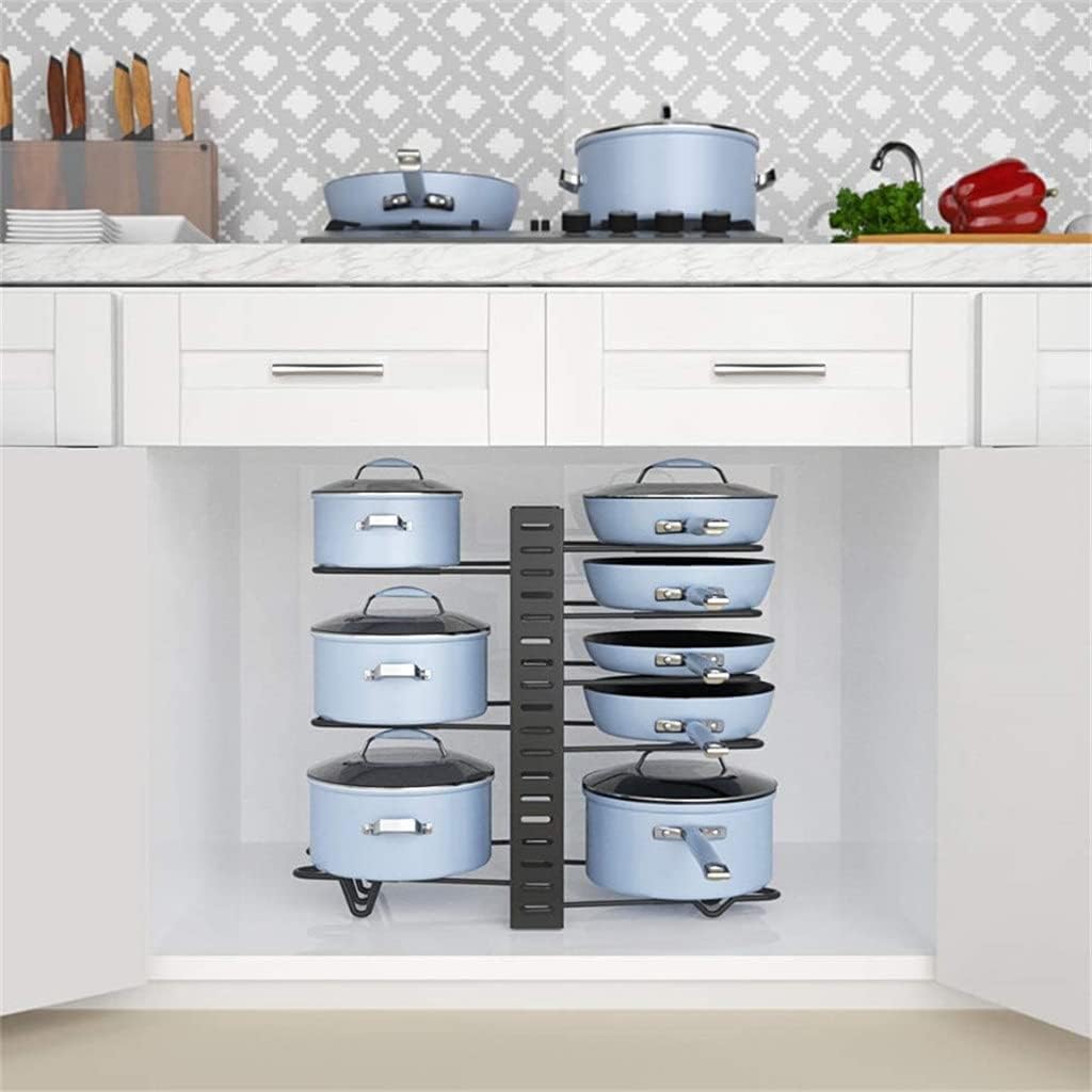 Adjustable Pots and Pans Organizer Rack 3 DIY Methods Heavy Duty Metal Pans Pots Lids Storage Holder Rack for Kitchen (Color : B) (C)