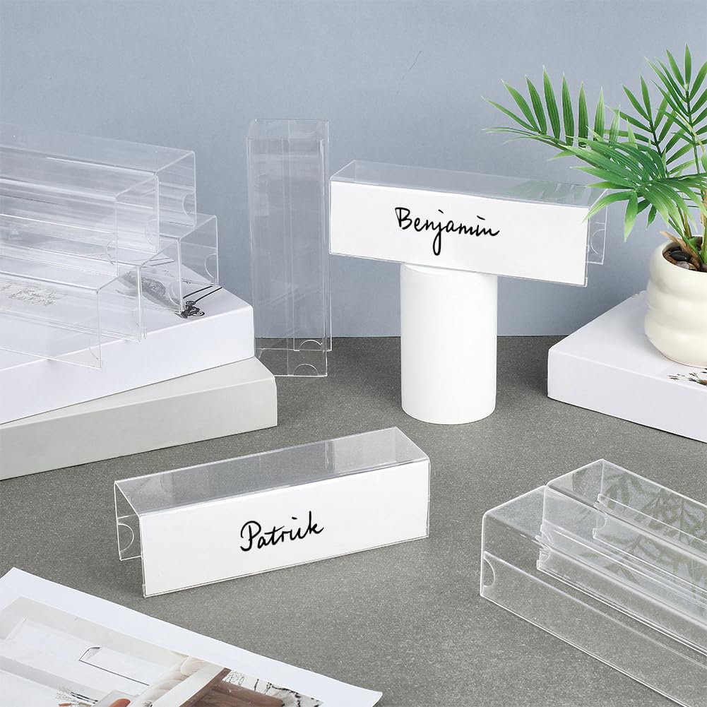 FINGERINSPIRE 15 supporti per targhette in acrilico trasparente, 20,3 x 6,6 x 5,8 cm, per scrivania da ufficio per spazio di lavoro professionale, set di porta biglietti trasparenti per pareti