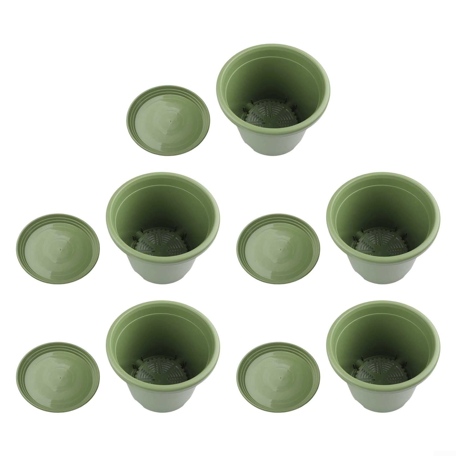Macetas grandes de resina con agujeros de drenaje, contenedores de jardín verdes con bandejas, macetas de plástico para uso en interiores y exteriores, juego de cubos de flores resistentes para