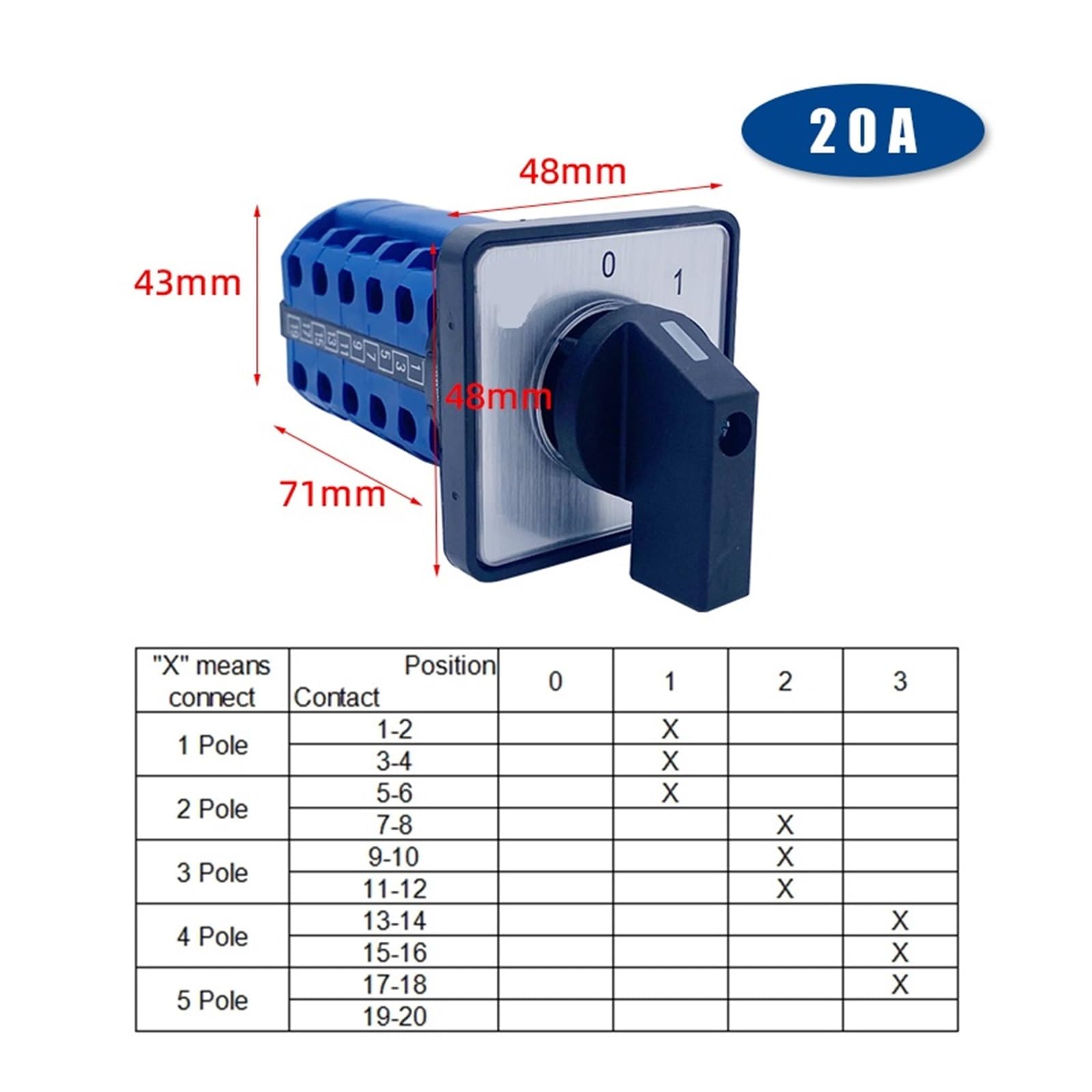 Interruptor de Leva YMW26-20/5, selector de 0 a 3 Posiciones, conmutador rotativo, 20 terminales, Tornillos, Contacto de Plata, LW26, LW28