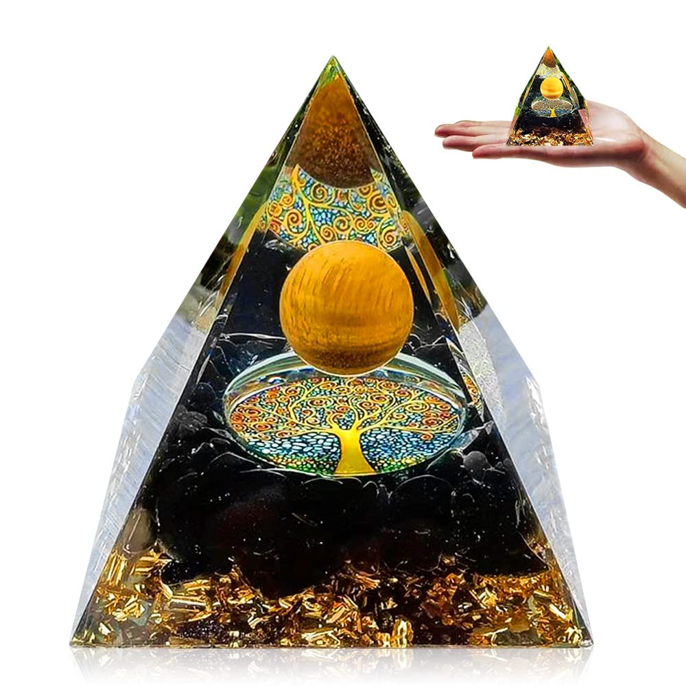 Tyuodna Orgonit Pyramide,Edelsteine Heilsteine,Orgon Pyramide,Reiki Chakra Steine,Kristall Steine für Chakra-Heilung,Meditation, Yoga,Esoterik Geschenke (Schwarz-Kristallkugel)
