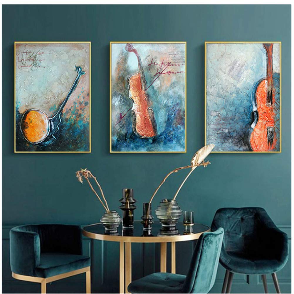 Color Musical Instrument Violin Wall Artwork Modular Pictures Posters Nordic Canvas Printed Home Decoration Abstract -50x60cmX3 pcs No Frame