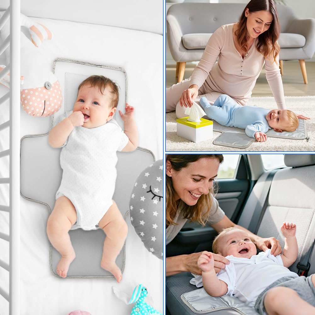 Cambiador Bebé Pañales Portátil Impermeable, Reutilizable Almohadillas para Cambiar Pañales con Bolsa de Almacenamiento Desmontable, Cambiador Bebé Viaje Plegable para Niños y Niñas