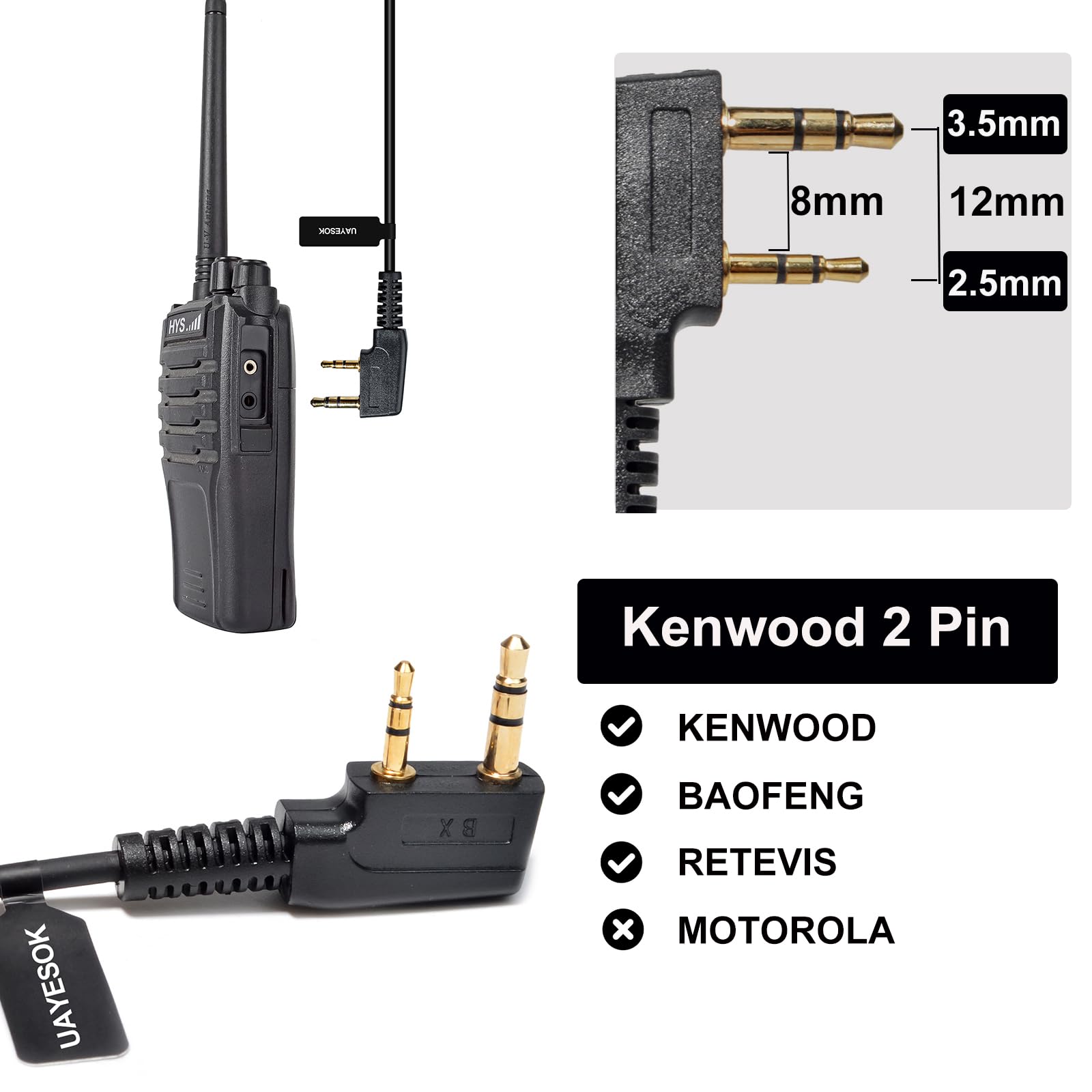UAYESOK Auricolari in-ear per walkie talkie e radio di sorveglianza con microfono, compatibili con radio bidirezionale Kenwood TK-3401 TK-3501 Protalk Baofeng UV-5R 888S H777 Retevis Esynic Wouxun a