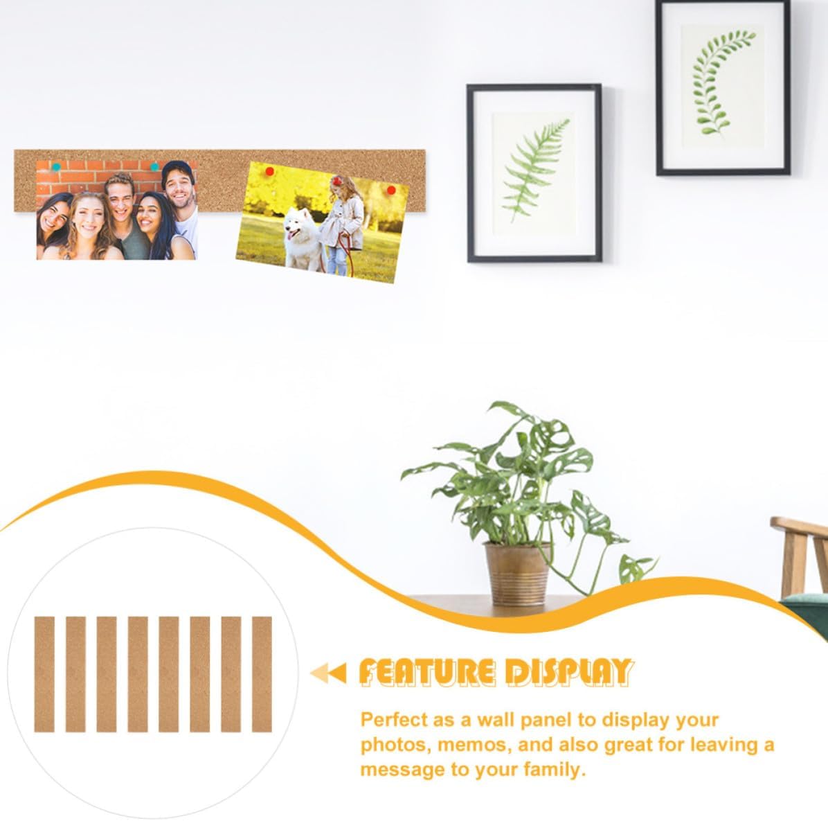 8pcs Cork Bulletin Bar Strips Frameless Memo Board Strips Sturdy Non-Slip Cork Boards for Photo Wall and Restaurant Decorative Use