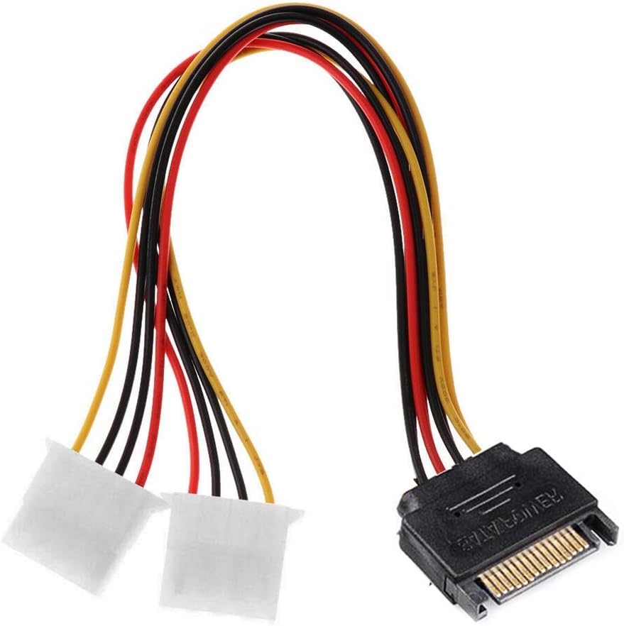 Blacell 6" SATA 15-Pin Male to Dual 4-Pin Molex Female Y Splitter, 308977