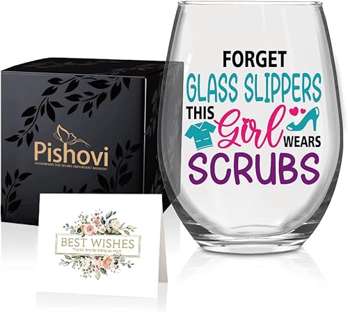 Pantuflas de cristal Forget This Girl Wears Scrubs - Copa de vino con caja de regalo, regalos de cumpleaños de Navidad para enfermeras, médicos,