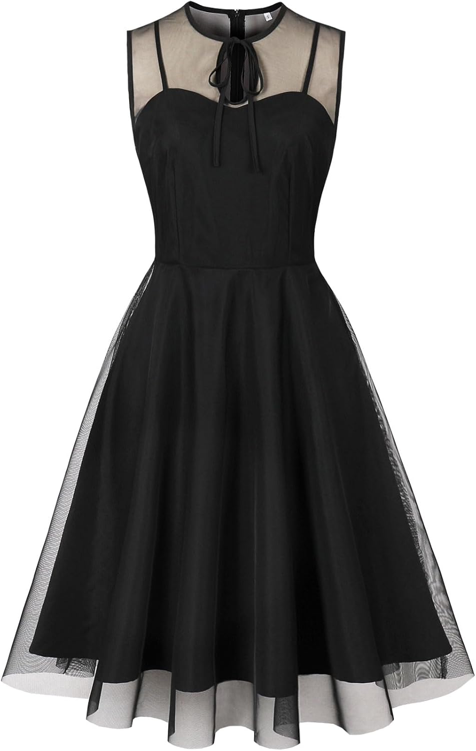 Sleeveless Floral Embroidery Dress for Women Flower Embroidery Tulle Prom Dress Mesh Illusion Keyhole Wedding Party Tea Dress