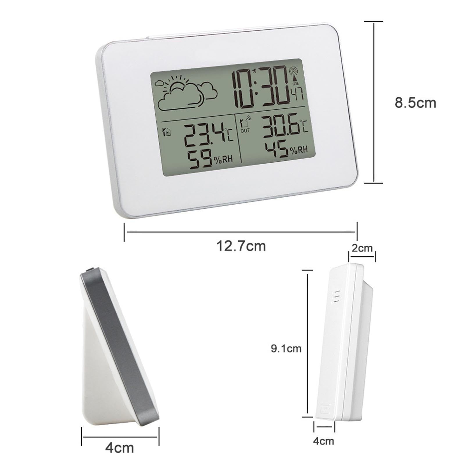 Fenteer Wetterstation für den Innen- und Außenbereich, Hygrometer, Thermometer für Büro und Wohnzimmer, Weiß