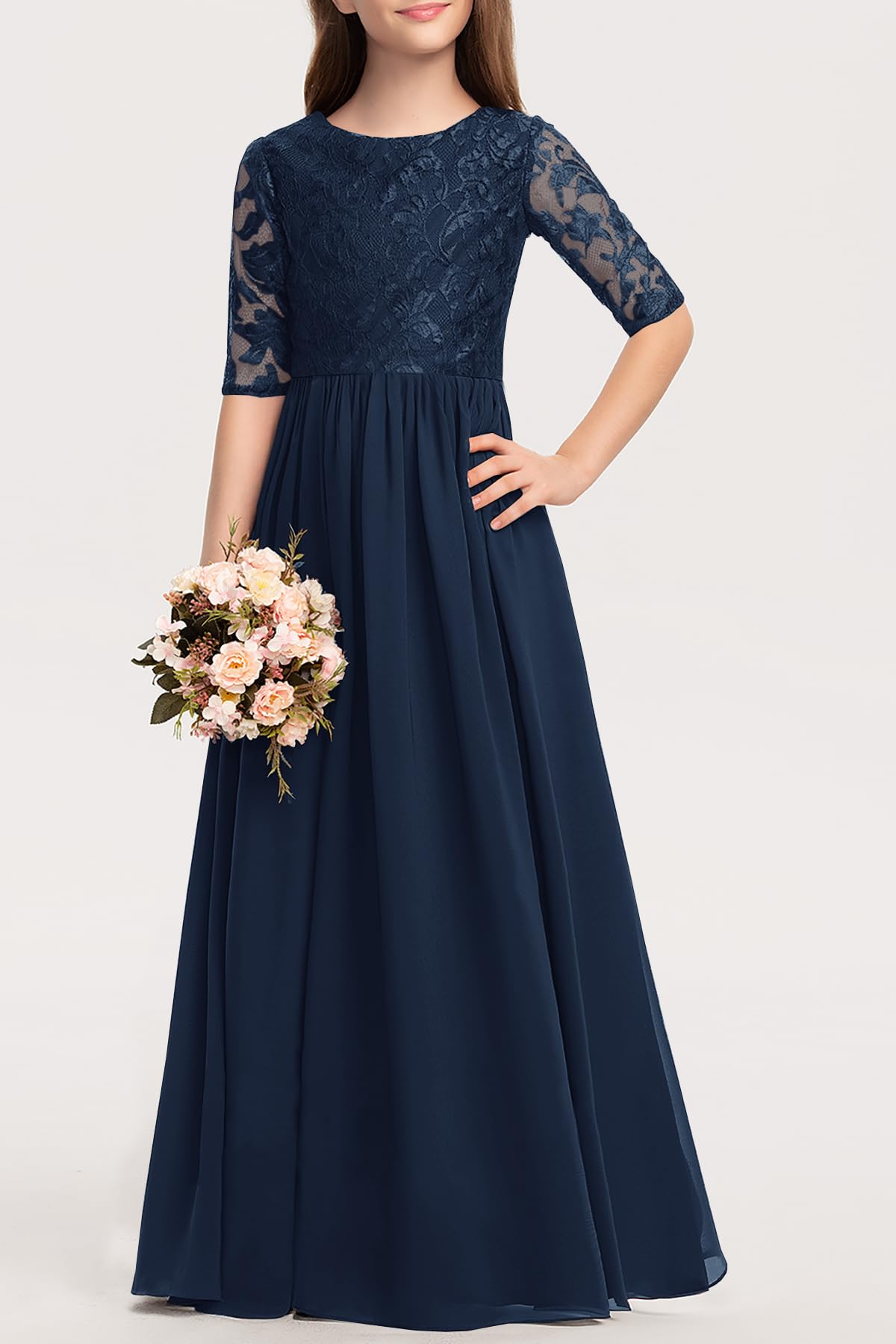 HOSIKA Blumenmädchenkleid, elegant, Spitze, Geburtstag, Hochzeit, Party, Maxikleid