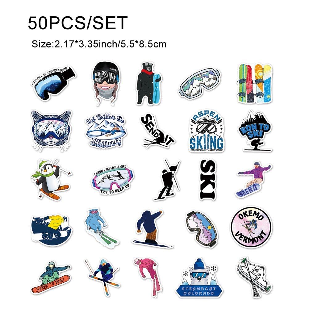 50 sztuk zimowych naklejek narciarskich kreskówka naklejki narciarskie naklejki winylowe do dekoracji, bagażu, snowboardu, gitary, albumu, telefonu
