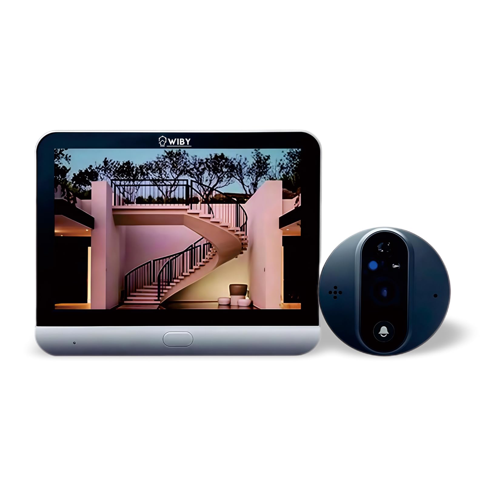 Wiby Mirilla digital 4.3" con timbre 1080P WiFi 2,4 GHz, detección PIR, audio bidireccional, visión nocturna, compatible con Alexa y Google Home, microSD hasta 128 GB, batería 5000 mAh