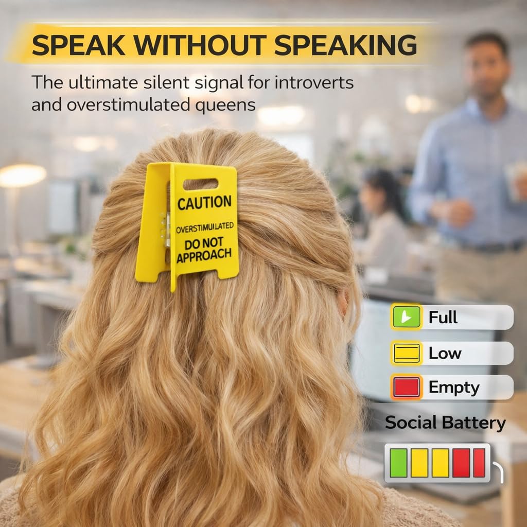 4PCS Overstimulated Caution Sign Hair Claw Clip, Funny Warning Hair Clip Do Not Approach Claw Clip for Thick Hair, Novelty Mood Statement Hair Accessory, Hair Clips for Women and Friends (Mix)