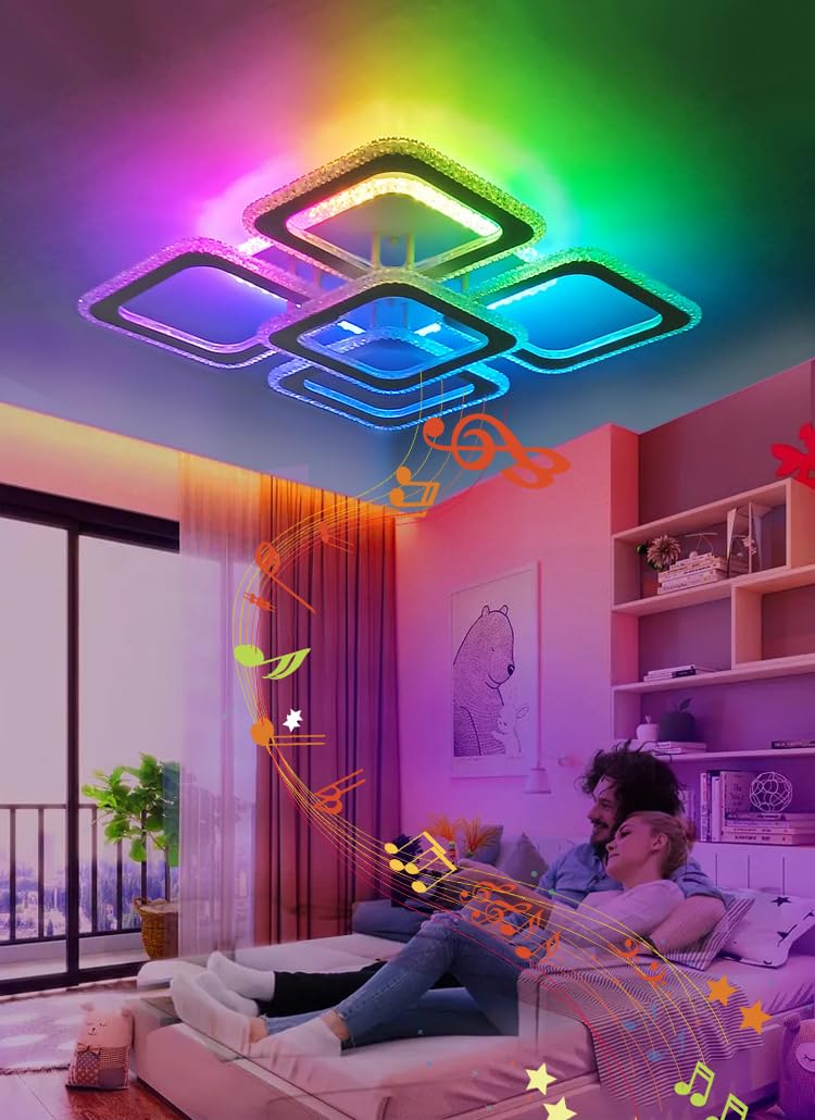 KZT Lampada da soffitto con musica a LED lampada da soggiorno dimmerabile RGB cambia colore lampada da soffitto con telecomando e controllo app moderna camere da letto illuminazione