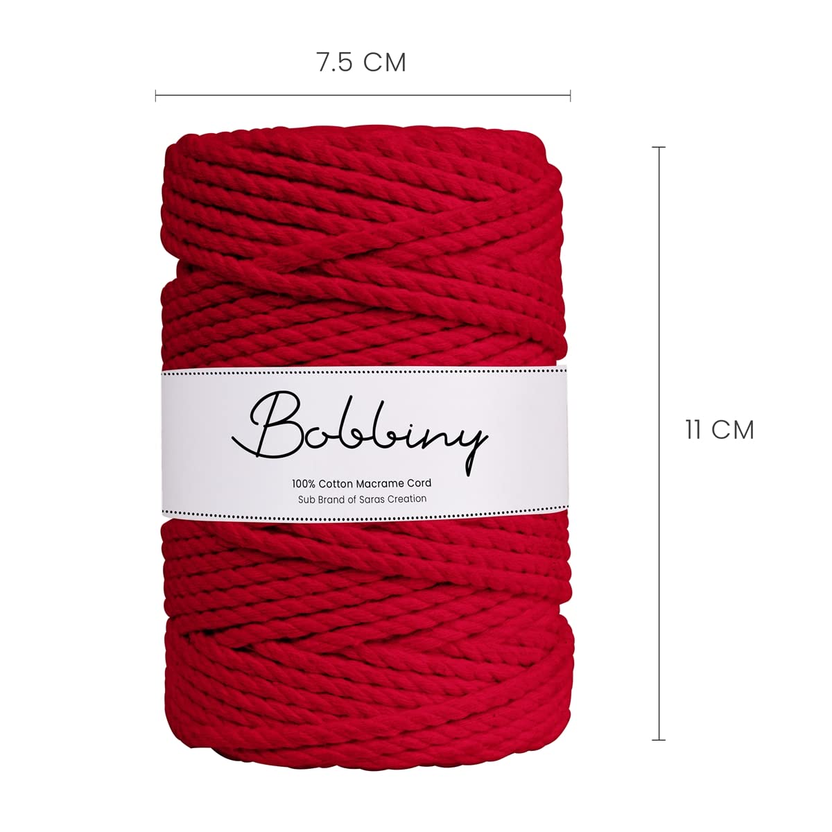 BOBBINY 3 Ply Twisted Macrame Cotton Cord Dori (Roll Packaging) Thread For Macrame DIY And Other Projects | Red | 3Mm, 50 Meter, 1 Count