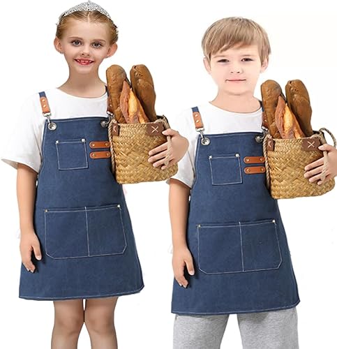 Miniatura 8 de 2 unids niños lona delantal para niño y niña cocina pintura herramienta de trabajo niños delantal Rosado