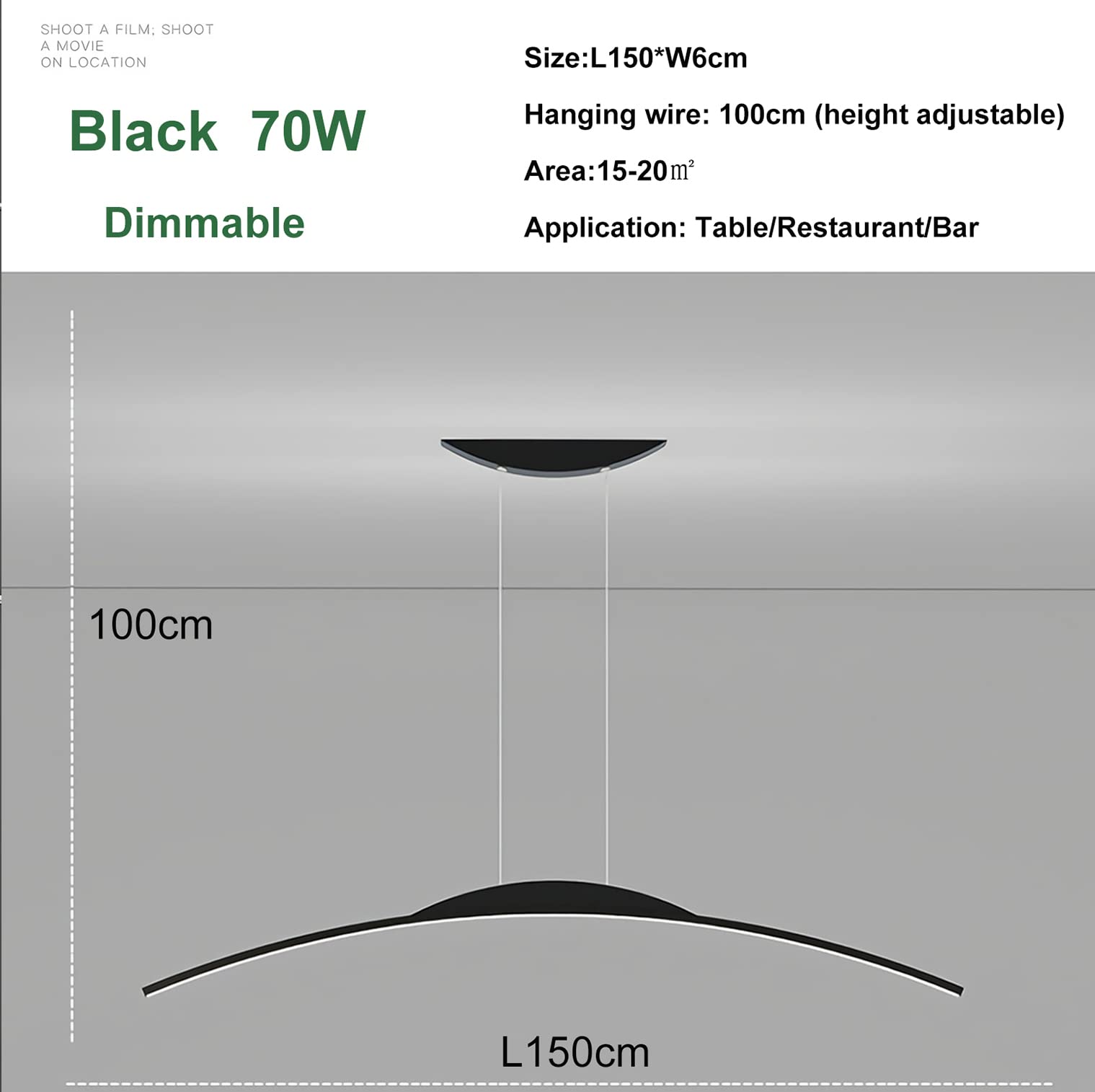 Dimmbare LED Hängeleuchte Moderne Esstisch Pendelleuchte mit Fernbedienung Pendellampe Bogen Design LED hängende Leuchte Höhenverstellbar für Esszimmer Küche Wohnzimmer (Schwarz, 150cm)