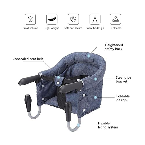 Miniatura 8 de Silla alta de gancho, silla de mesa rápida Hoomall con diseño de alta carga, silla alta con clip, almacenamiento plegable, mesa portátil acoplable,