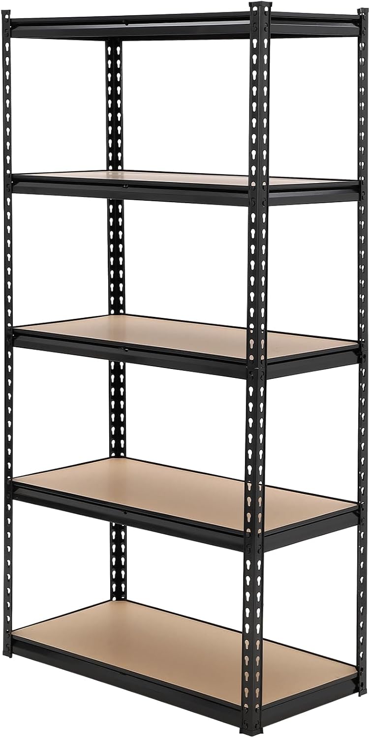 GarveeHome Garage Storage Shelves, 5-Tier Utility Shelves, Adjustable Storage Shelves, Industrial Shelving, Load 3860 Lbs Heavy Duty Storage Shelves for Garage Kitchen Basement Laundry Pantry,Black