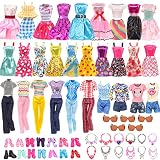 BARWA 41 Pack Doll Clothes and Accessories 5 PCS Fashion Dresses 5 Tops 5 Pants Outfits 10 PCS Mini
