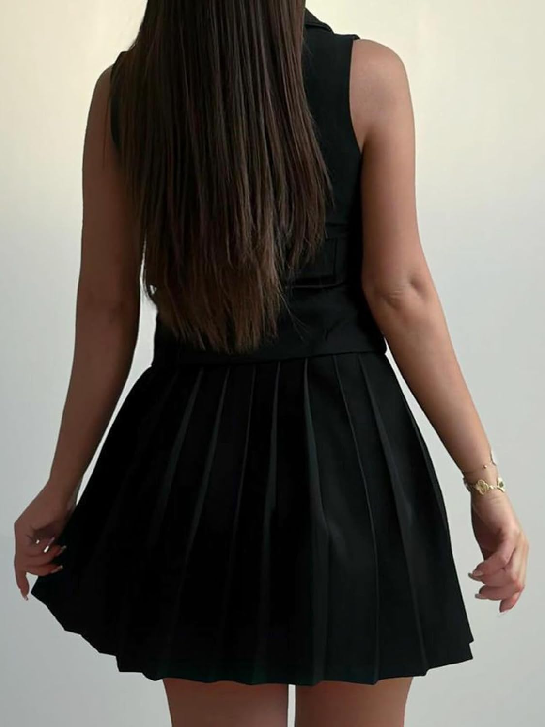 Molisry Women's Skirt Set 2 Piece Outfits Button Down Blazer Vest High Waisted Pleated Mini Skirt Business Outfits - Image 3