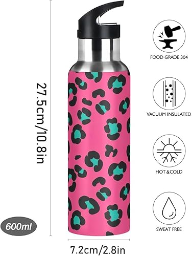 Miniatura 9 de Leopard Spots Pink Stainless Steel Water Bottle 32 Oz, BPA-Free Sports Water Bottle with Straw Leakproof Water Bottles
