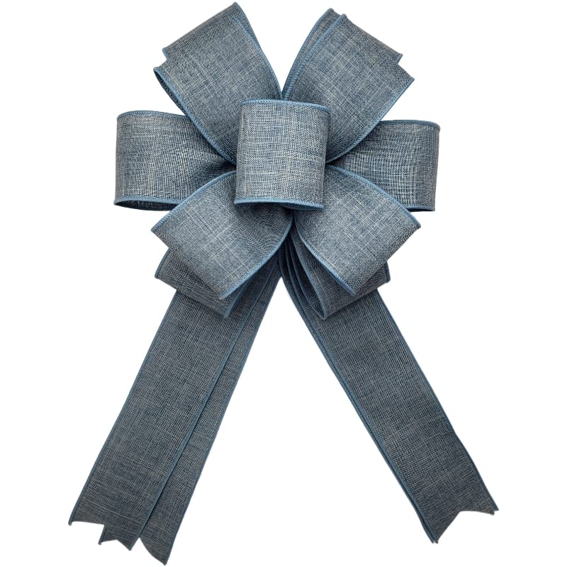 Solid Denim Blue Bow for Wreath 10 x 18 inches