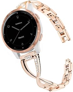 ViCRiOR Women Band for Garmin Venu 2S / Vivoactive 4S / Vivomove 3S, 18mm Bling Diamond Stainless Steel Watchband Strap Jewelry Wristband for Fossil Q Venture Gen 4 HR/Gen 3, Gen 5E 42mm, Rose Gold