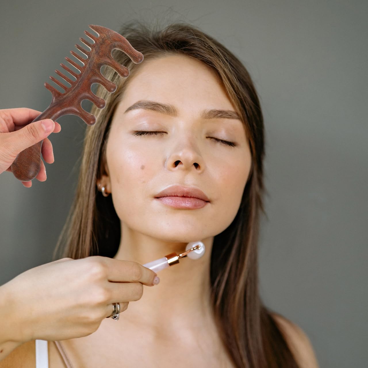 Wooden Scalp Massager Comb Wood Hair Comb Wide & Fine Tooth Detangler Scalp Brush with Handle