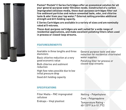 Miniatura 4 de Pentek C1, cartucho de filtro de bloque de carbón, 9-34 x 2-12 pulgadas, 5 micrones, 1