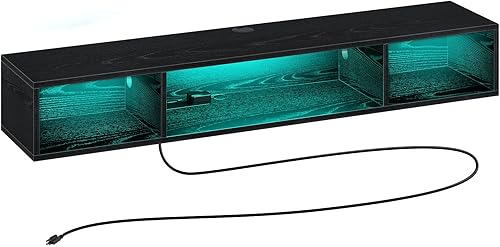 Miniatura 13 de Rolanstar Soporte de TV con toma de corriente, soporte de TV flotante con luces RGB, estante de TV montado en la pared de 47.2 pulgadas, consola