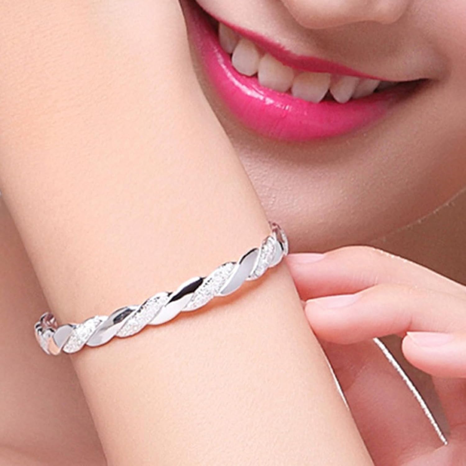 925 Sterling Silver Cuff Bangle Bracelets Adjustable Open Bangles, Fashion Jewelry Simple Adjustable 925 Silver Bangles for Women Mom Wife - Image 4