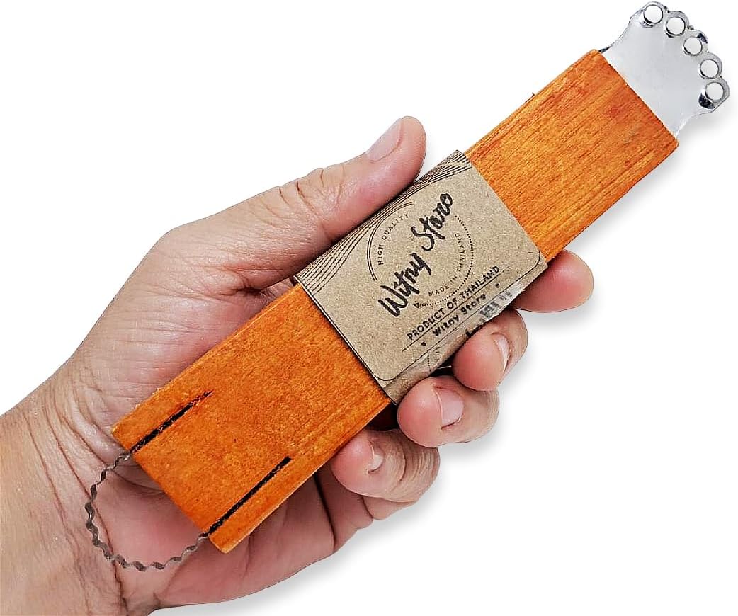 WitnyStore 6¾" Long 2 Blades Wooden Handle Coconut Grater - Vintage Traditional Thai Style Kitchen Tool Easy to Use Portable Stainless Steel Shredder Scraper Grinder Peeler Cooking Utensil Accessories