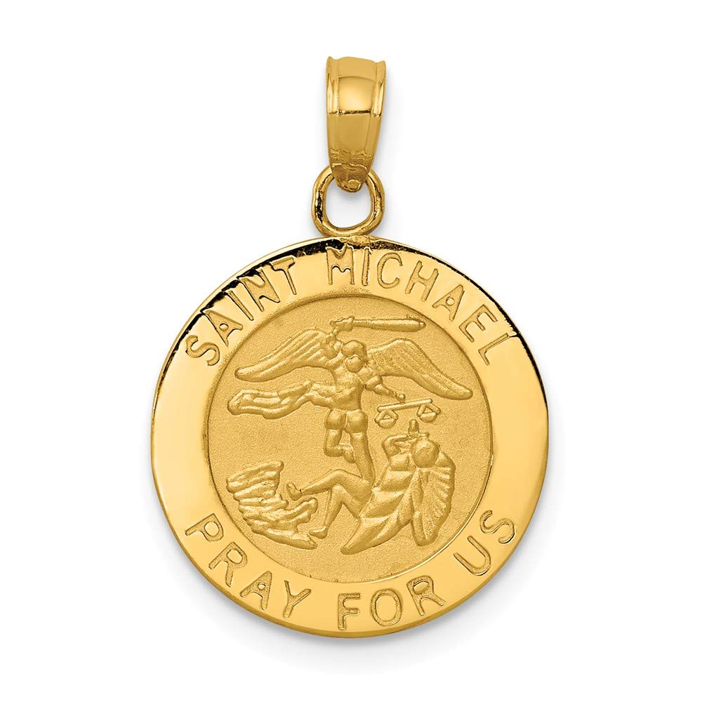 Solid 14K Yellow Gold Saint Michael Medal Pendant