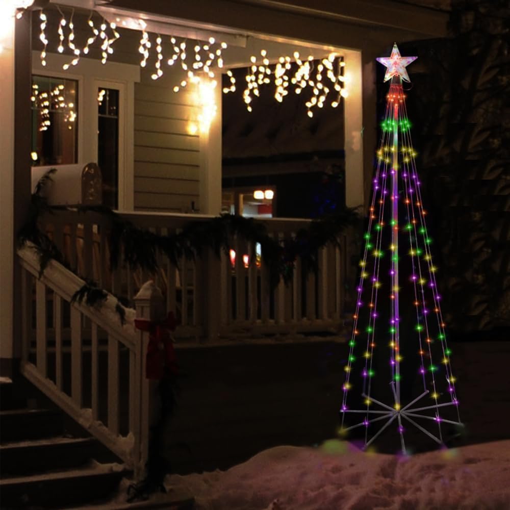 Lumière de sapin de Noël de 1,8 m avec étoiles - Éclairage LED - 8 modes d'éclairage - Étanche à intensité variable - Pour l'intérieur et l'extérieur - Décoration de Noël (180 cm)